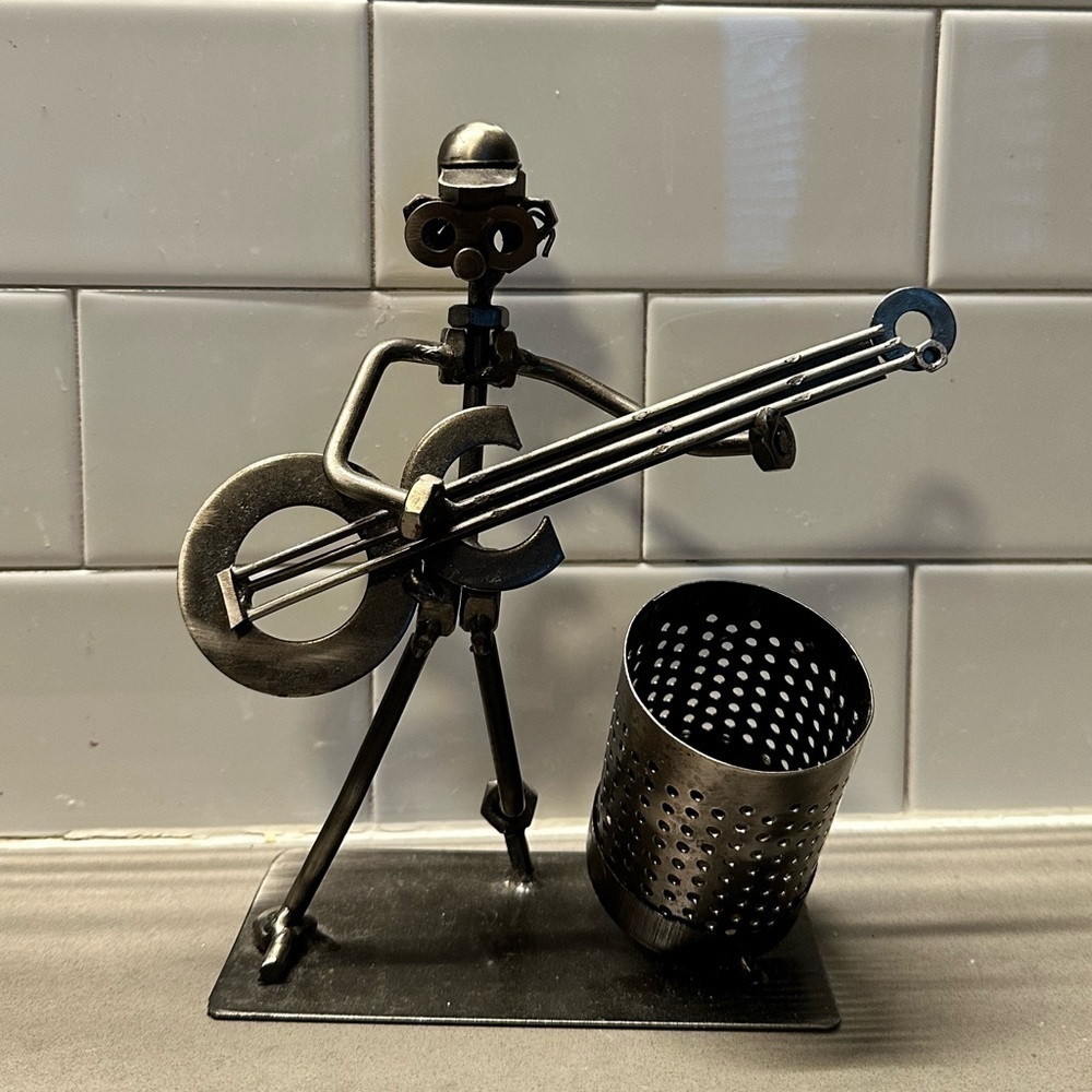 Metal Musician Pencil Holder Storage Sculpture